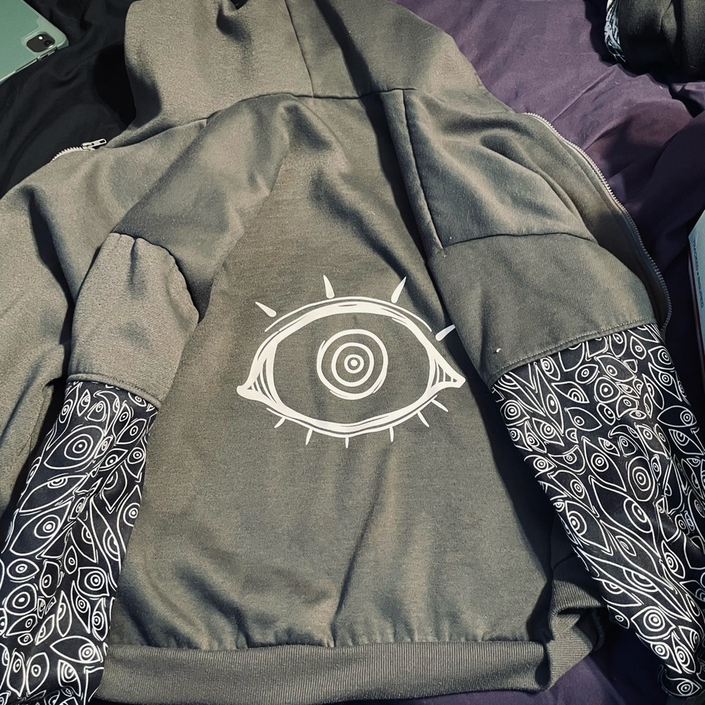 Gray Hoodie with Eye Design